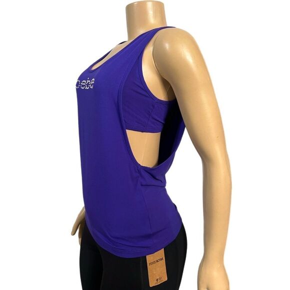Bebe NWT Rhinestone Bebe logo 2 in 1 tank top and built in bra purple Large - Picture 2 of 5